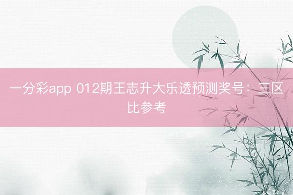 一分彩app 012期王志升大乐透预测奖号:三区比参考