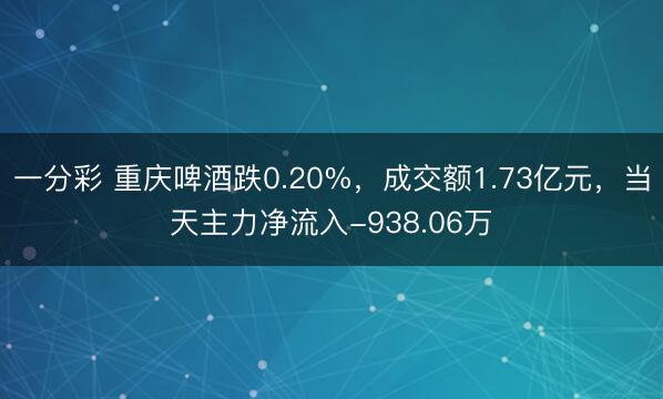 一分彩 重庆啤酒跌0.20%，成交额1.73亿元，当天主力净流入-938.06万