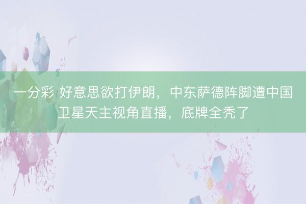 一分彩 好意思欲打伊朗，中东萨德阵脚遭中国卫星天主视角直播，底牌全秃了