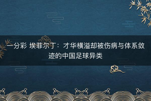 一分彩 埃菲尔丁:才华横溢却被伤病与体系敛迹的中国足球异类