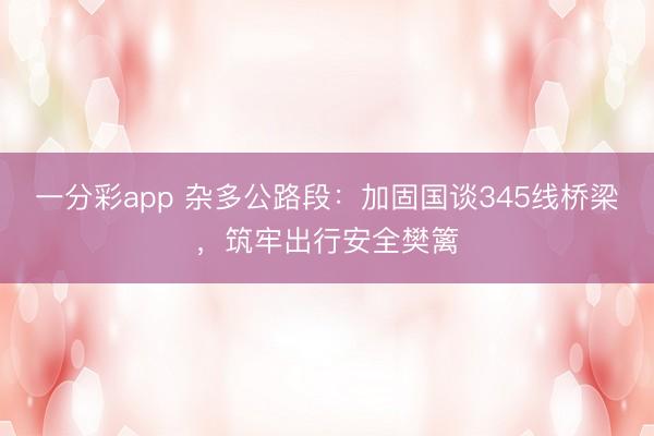 一分彩app 杂多公路段：加固国谈345线桥梁，筑牢出行安全樊篱