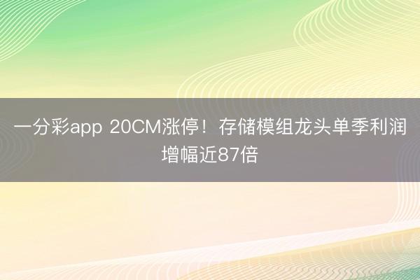 一分彩app 20CM涨停！存储模组龙头单季利润增幅近87倍