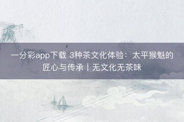 一分彩app下载 3种茶文化体验：太平猴魁的匠心与传承｜无文化无茶味