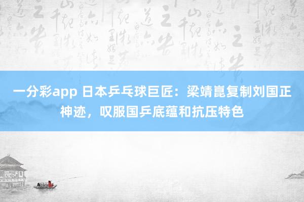 一分彩app 日本乒乓球巨匠：梁靖崑复制刘国正神迹，叹服国乒底蕴和抗压特色