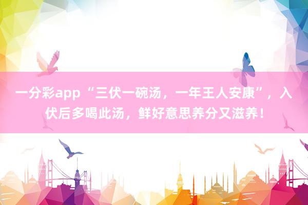 一分彩app “三伏一碗汤，一年王人安康”，入伏后多喝此汤，鲜好意思养分又滋养！