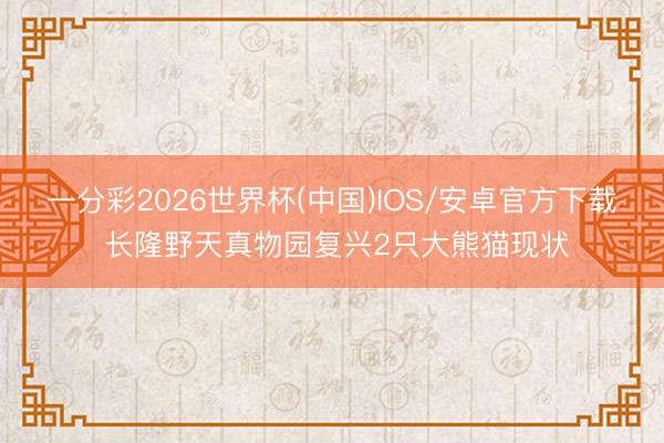 一分彩2026世界杯(中国)IOS/安卓官方下载 长隆野天真物园复兴2只大熊猫现状
