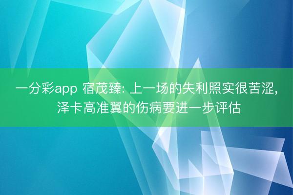 一分彩app 宿茂臻: 上一场的失利照实很苦涩， 泽卡高准翼的伤病要进一步评估